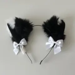 猫耳カチューシャ 黒と白 ファー