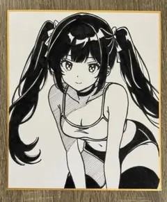 手描きイラスト オリジナル 女の子 ツインテール 色紙 一点物 原画
