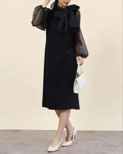 新品FENNEL フェンネル チュールスリーブバックリボンワンピース26000 
