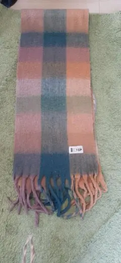 TOP チェック柄 マフラー フリンジ付き