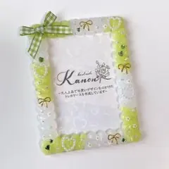 【No.407】黄緑系♡ギンガムリボンのホイップデコトレカケース　硬質ケース