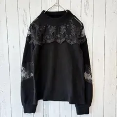 tocco closet トッコクローゼット レース切替リブニット 花柄刺繍 黒