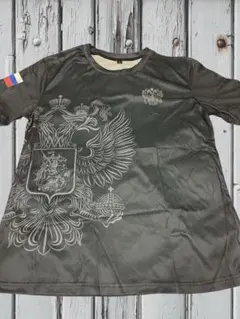 ロシア紋章デザイン Tシャツ 黒S(日本サイズM)