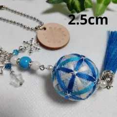 絹糸　小さな手まり　雪の結晶　ブルー　天然石　ハンドメイド
