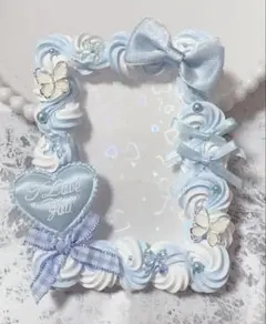 ホイップデコ 硬質トレカケース B8水色白ミックス リボンハート蝶TC-159