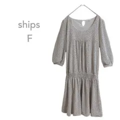 【シップス】　チュニックワンピース　ドット柄　シフォン　クルーネック　かわいい