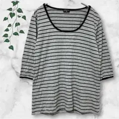 大きいサイズ【XL相当】ボーダー カットソー ラメ 七分袖 大人女子 ストライプ