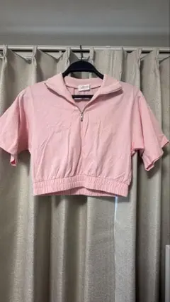 SPINNS ハーフジップ ショート丈トップス ピンクのサムネイル