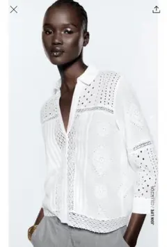 ZARA ホワイト 刺繍入り シャツ M