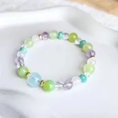 癒しブレスレット　アクアマリン　カルセドニー　ブルー　グリーン　アメジスト