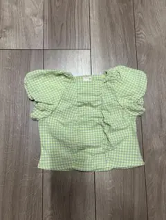 緑と白のギンガムチェックシャツ　90cm
