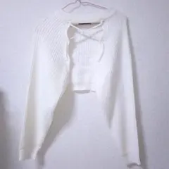 クリア　ほぼ未使用　 編み上げ　クロップド デザイン カーディガン