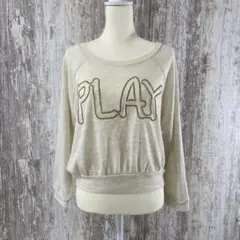 シネマクラブ　薄手　長袖　セーター　クリーム色　M　刺繍デザイン