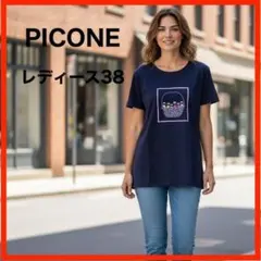 A4593★美品★PICONE*半袖Tシャツ*プリント*38*ネイビーのサムネイル