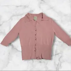 【Sybilla】ニットカーディガン 七分袖 襟付き ピンク 上品 日本製