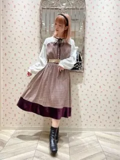 axes femme アクシーズファム ビスチェ切替チェック柄ワンピース