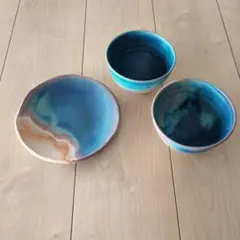 碧 フラワープレート パスタ皿 ターコイズ トルコブルー 2枚セット