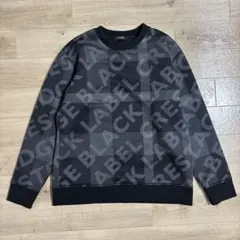 【美品】　ブラックレーベル　クレストブリッジ　総柄スウェット　黒　グレー　L