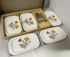 新品　ノリタケ　NT ImageStone 花柄　長方形皿　5枚＆フォークセット