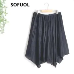 SOFUOL ソフール　プリーツフレアスカート　アシンメトリー　リボン　黒のサムネイル