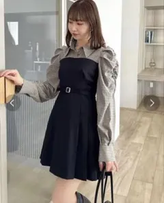 dazzlin 長袖レイヤードシャツミニワンピース ネイビー