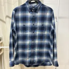 【人気】 UNIQLO ネルシャツ ブルー オンブレチェック柄 長袖 XLサイズのサムネイル