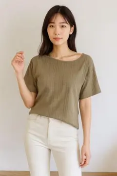 Avan lily ストライプオフショルダーTシャツ ベージュ フリーサイズ