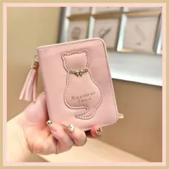 【新品】二つ折り財布 猫柄 ピンク レディース ミニ財布 ウォレット 猫