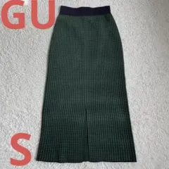 GU 緑とネイビーの千鳥柄タイトスカート