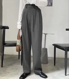 me+em select 太ベルトハイウエストカラータックスラックス