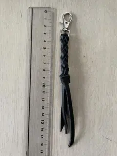 【ハンドメイド】⑤牛革製　組紐　キーホルダー　キーチェーン　黒　ブラック