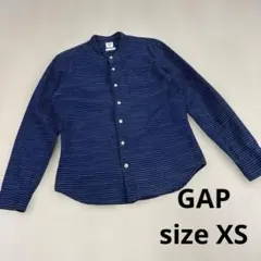 GAP スリムフィット ネイビー ボーダー長袖シャツ XS ノーカラー