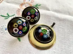 日本製 ヴィンテージ ミルフィオリ アート 七宝焼 イヤリング ペンダントトップ