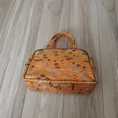 オレンジ花柄和装用ハンドバッグ