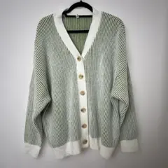 【訳あり】ゆったりカーディガンLUPILIEN ストライプ ニットカーディガン