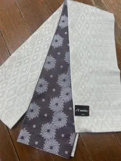 新品未使用　【半幅帯】　日本製　菱柄　ベージュx似せ紫　リバーシブル 4m 細帯