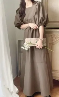 Classical Elf　前後2wayボリュームスリーブワンピース 　ブラウン