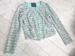 ツイード風　薄手ジャケット　ミントグリーン