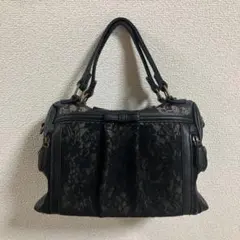 axes femmeアクシーズファム レースハンドバッグ リボン 黒 ボストン型