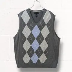 美品 Club Room アーガイル柄 コットンニットベスト グレー Lサイズ