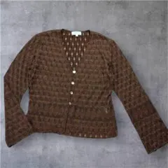 【美品】ランバンコレクション Vネック レース編み ニット カーディガン