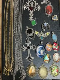 ネックレスチェーン　カボション　クロス　十字架　フクロウ　ペンダントトップ