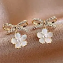 リボン ピアス レディース 人気 最高級ジルコニア 18K 18金★