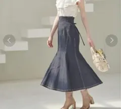 配色ステッチライトデニムマーメイドスカートのサムネイル