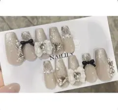 ネイルチップ マグネット リボン ワンホン ガーリー 韓国 量産型