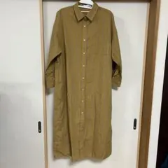 ストライプ柄 長袖ロングシャツワンピース マスタード　グリーンパークス　F