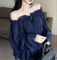 新品タグ付き❣️透け感♡シアー素材　シフォン　オフショル　ブラウス　フリーサイズ