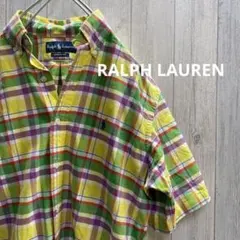 【美品】ラルフローレン 半袖ボタンダウンシャツ チェック柄 大きめS