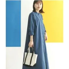 FORK&SPOON バンドカラーオーバーサイズシャツワンピース