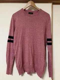 ZARA MAN 赤　薄手ニット　 Mサイズ　肘ボーダー